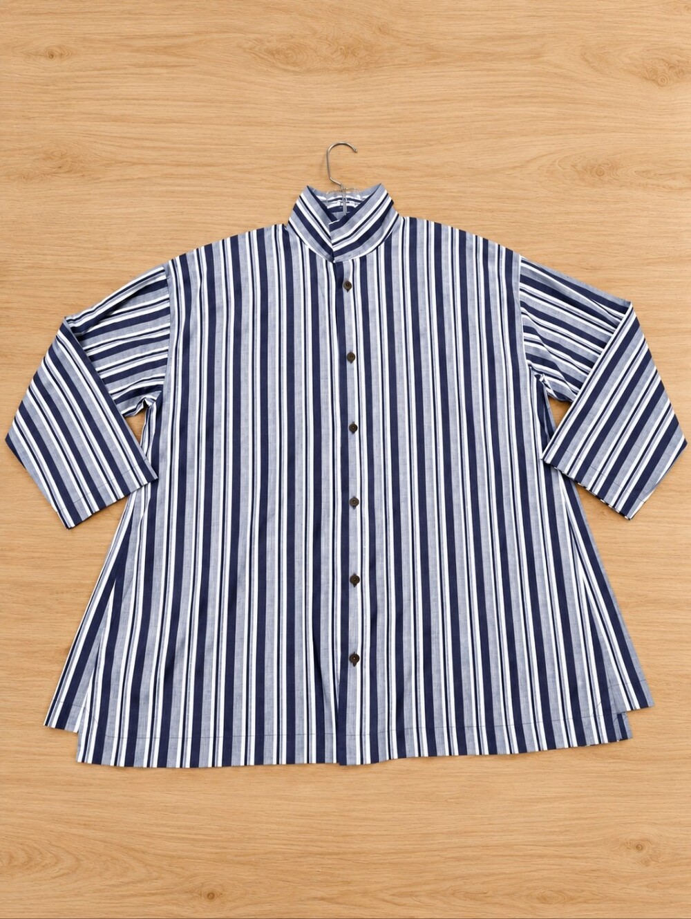 Eskandar Women's 1 / XL Oversized Cotton Tunic Blue White Stripe